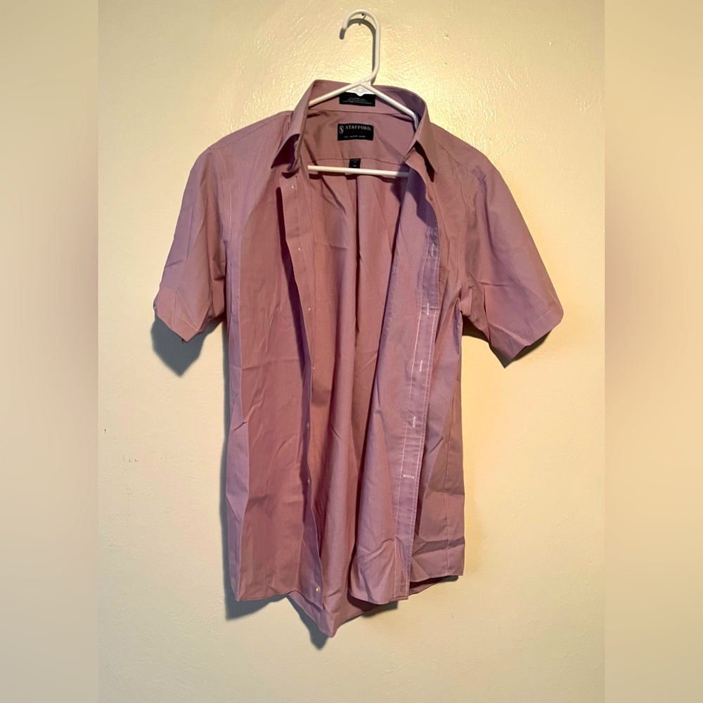 Stafford Pink Striped Short Sleeve Button-Up Shirt